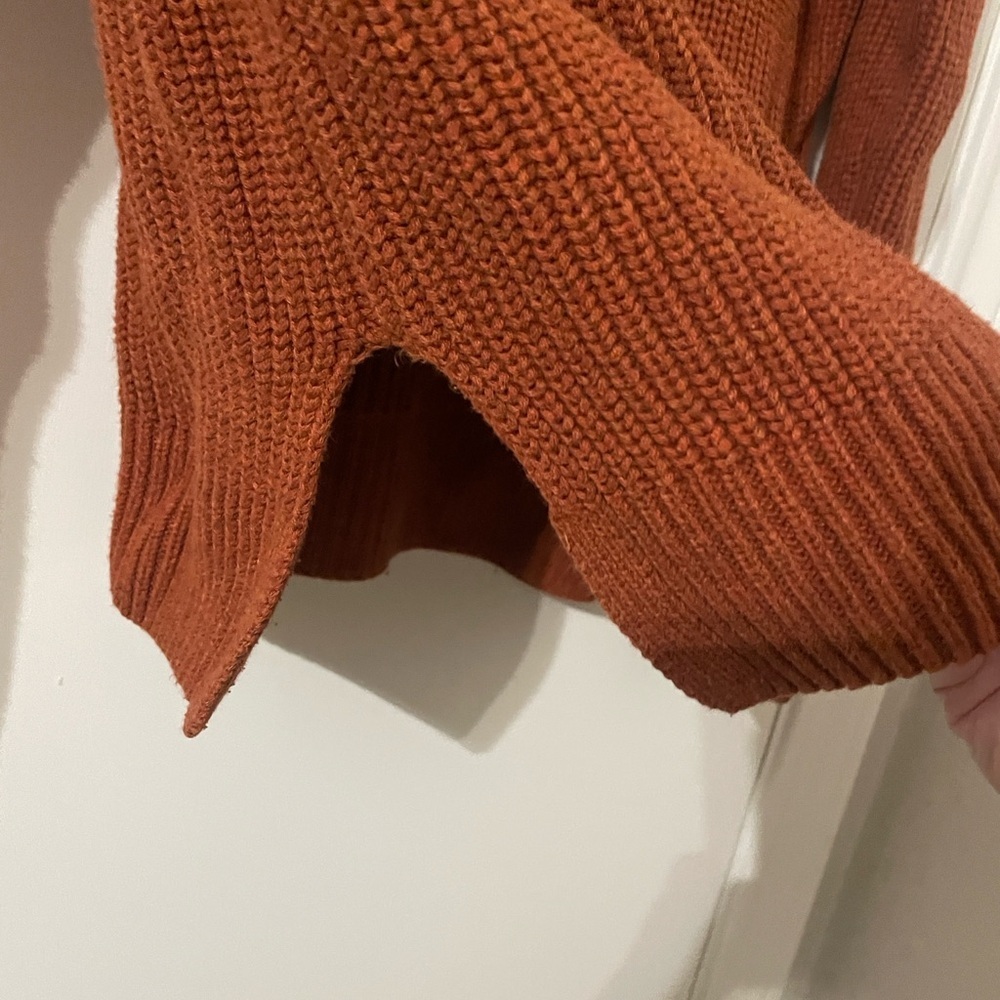 Max Studio Rust Orange Ribbed Mock Neck Cotton Sweater - Small - Picture 5 of 5